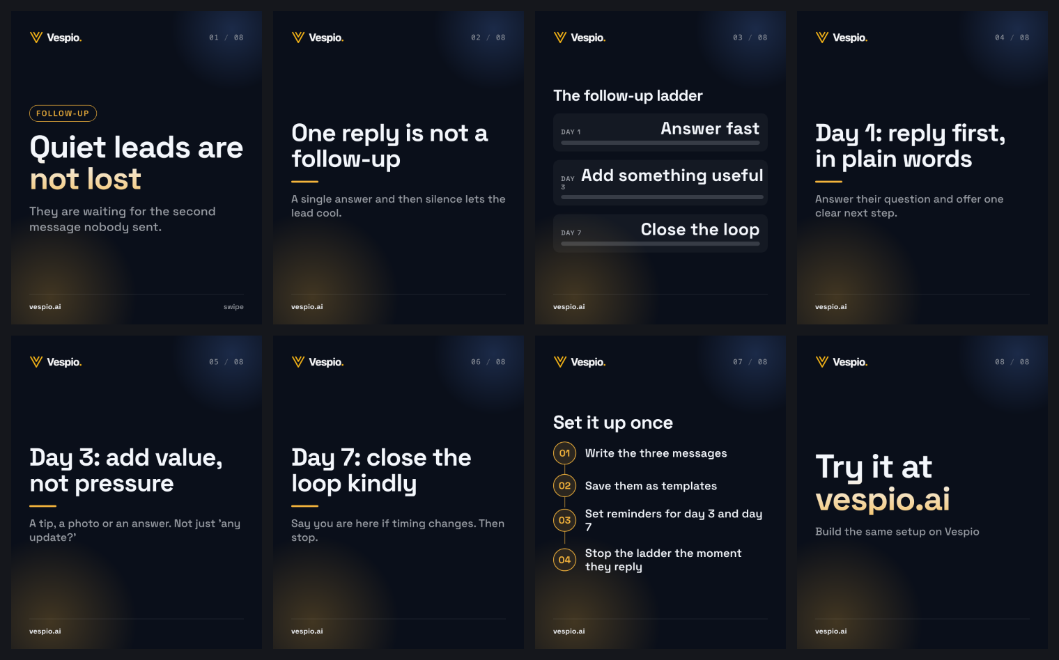 follow-up-ladder vespio-gold-dark contact sheet