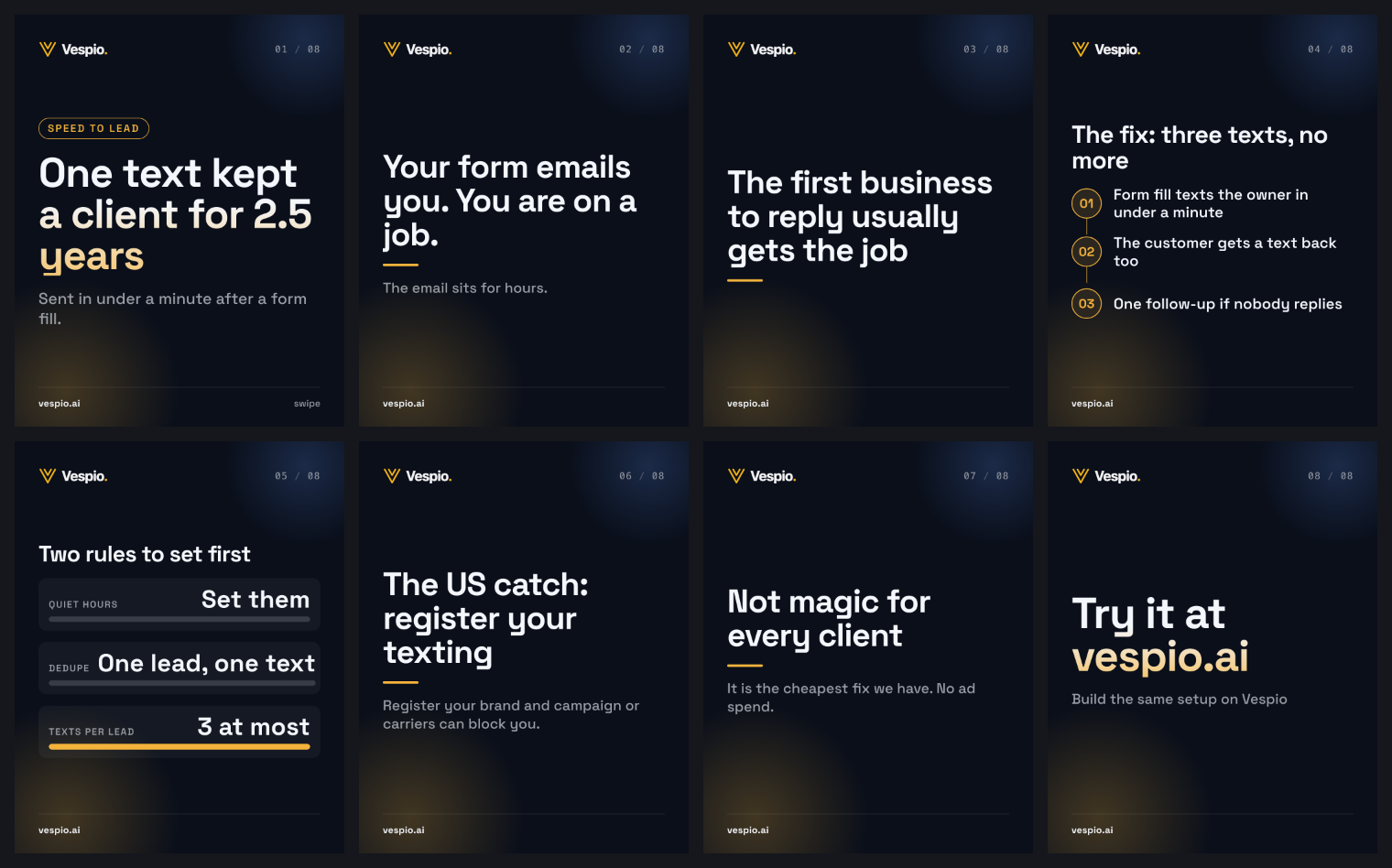 speed-to-lead-text vespio-gold-dark contact sheet